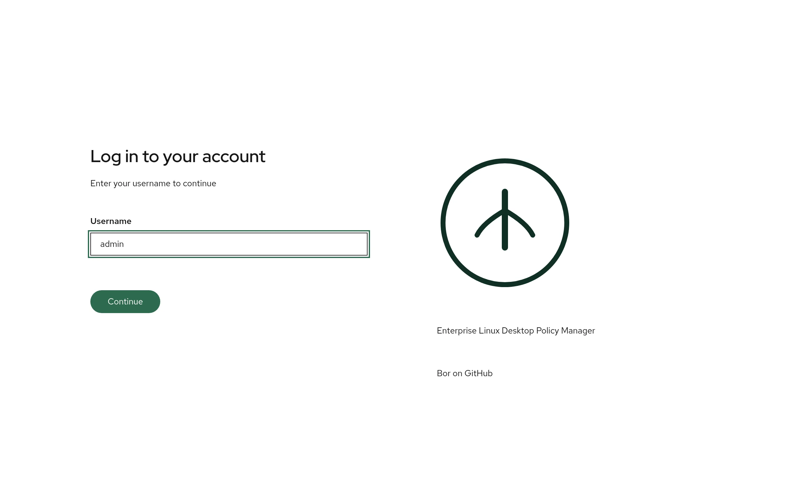Bor sign-in page asking for the username, with a Continue button